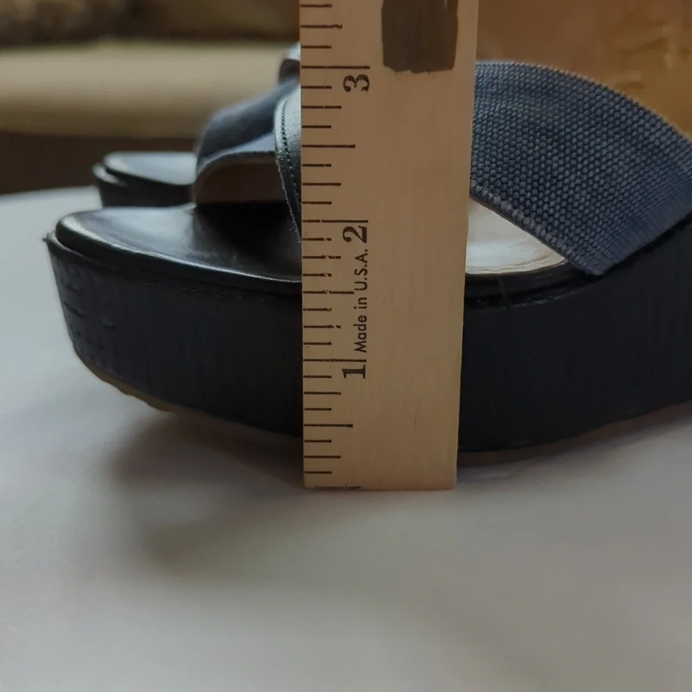 Sundance, Navy and denim blue strappy wedges. Size 38